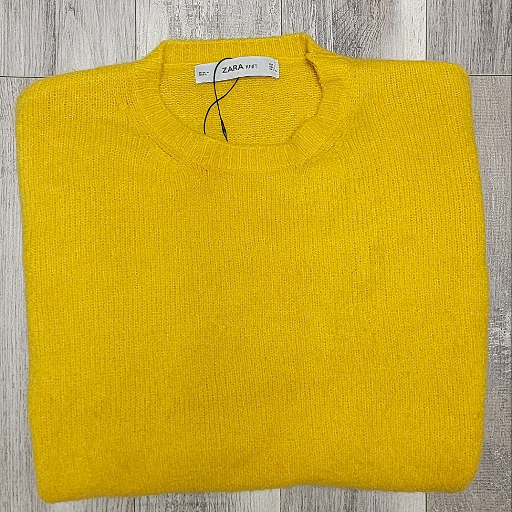 Zara Knit Yellow Oversized Sweater Size L NWOT